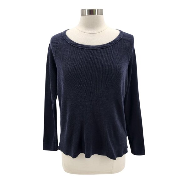 James Perse Standard Womens Large / 3 Top Waffle Knit Black Thermal Long Sleeve - Picture 9 of 9